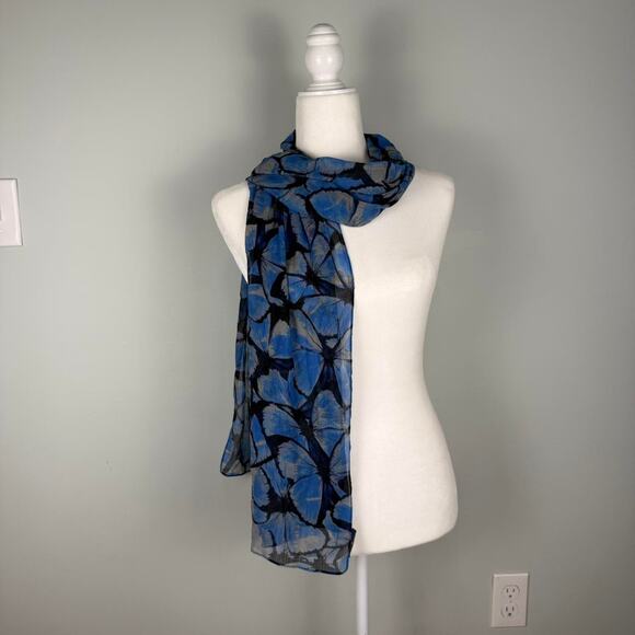 Blue sheer butterfly scarf shawl from brooks brothers - Picture 5 of 8